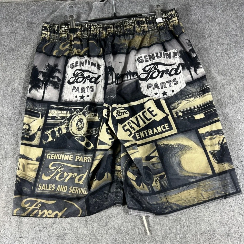 Ford Motor Board Shorts Men L Black Graphic AOP Swim Trunk Official Licensed Y2K